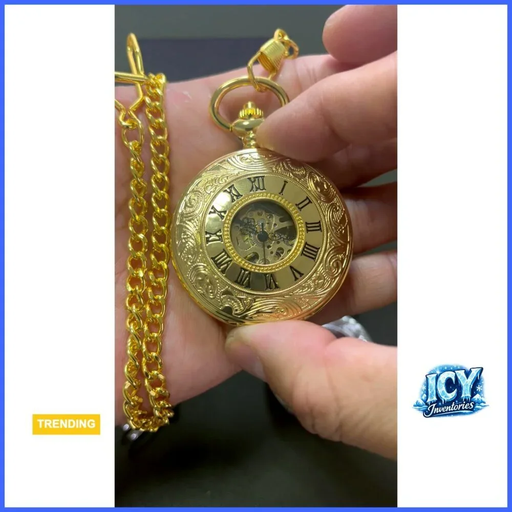 Vintage Hand-Wind Mechanical Pocket Watch with Copper Chain
